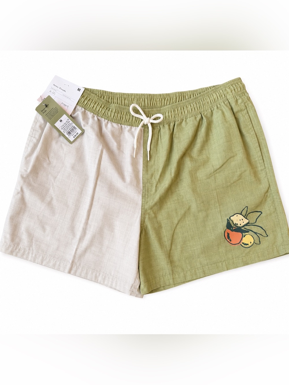 NWT Olive Green & Beige Athletic Shorts with Fruit Graphic